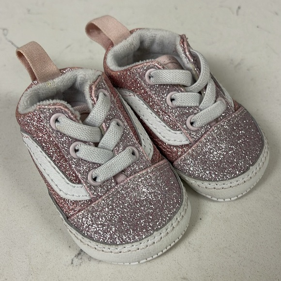 VANS Old Skool crib shoes Size 1 Baby Glittery Pink Kids Shoes - Picture 13 of 17